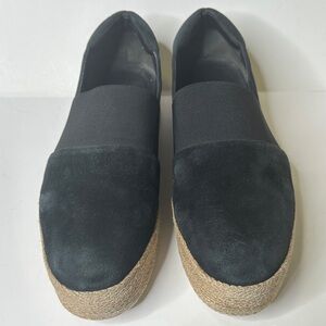 Vince Black Suede Leather Slip-On Espadrille Platform Shoes Size 9